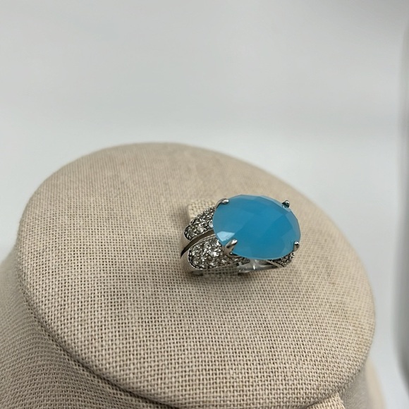 💎 925 Sterling Silver Blue Chalcedony & CZ Ring - Size 7, Thailand - Picture 4 of 14